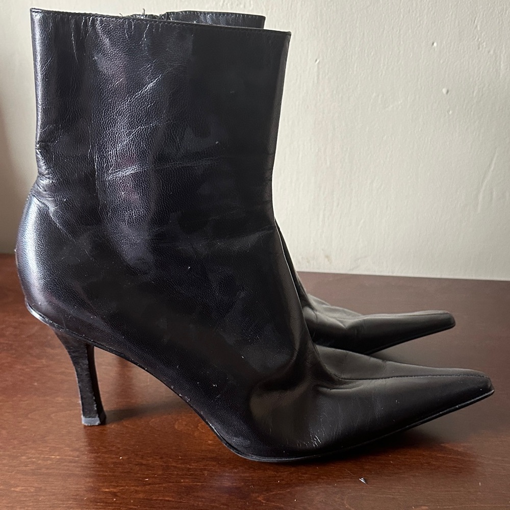 Nine West Black Pointed Toe Leather Ankle Booties with Side Zipper US8.5 - Picture 10 of 16